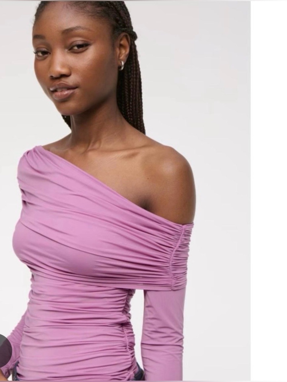 Abercrombie and fitch draped one shoulder long sleeve top orchid purple size L